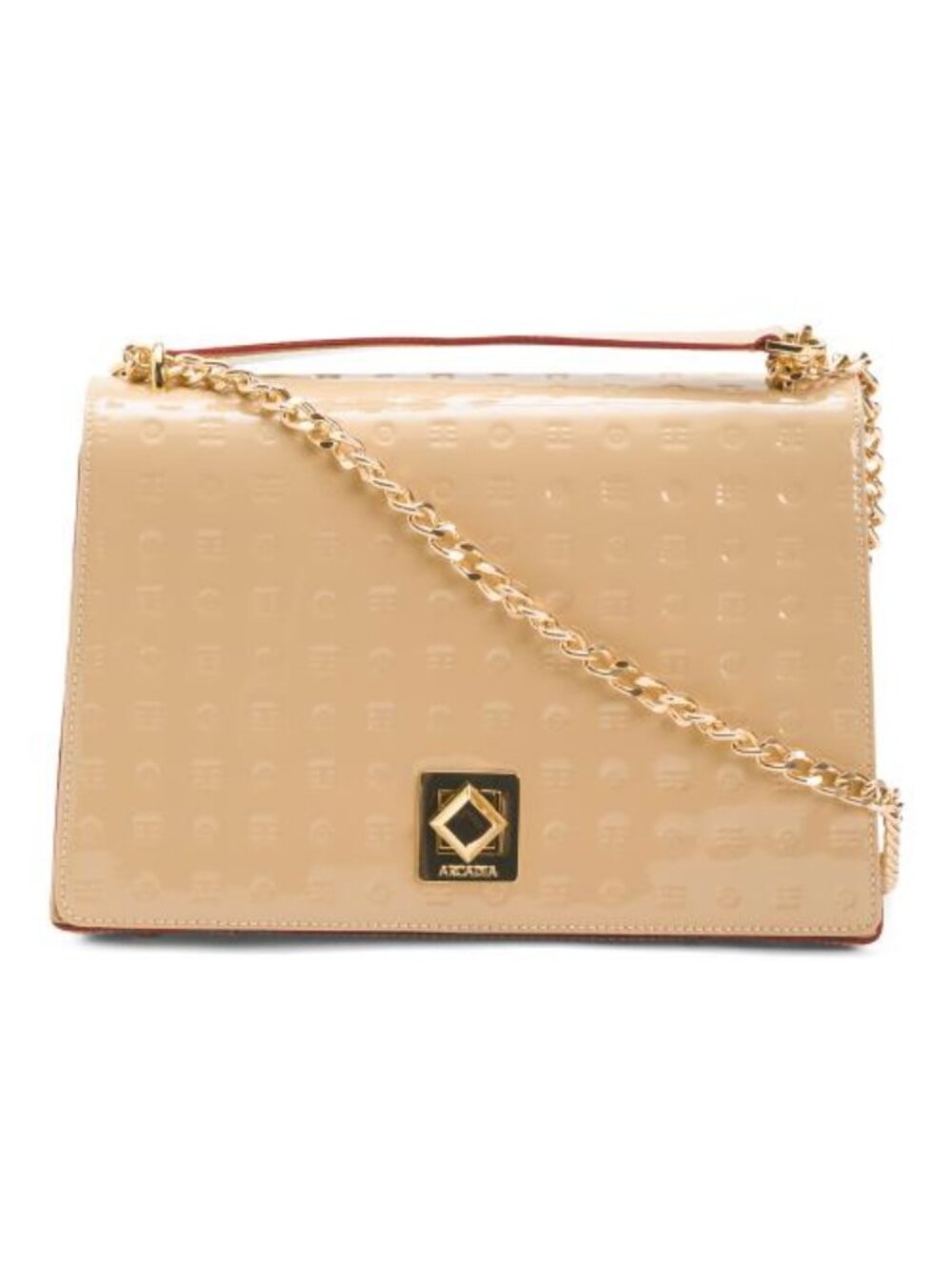 ARCADIA Made In Italy Patent Leather Chain Crossbody With Flap Over